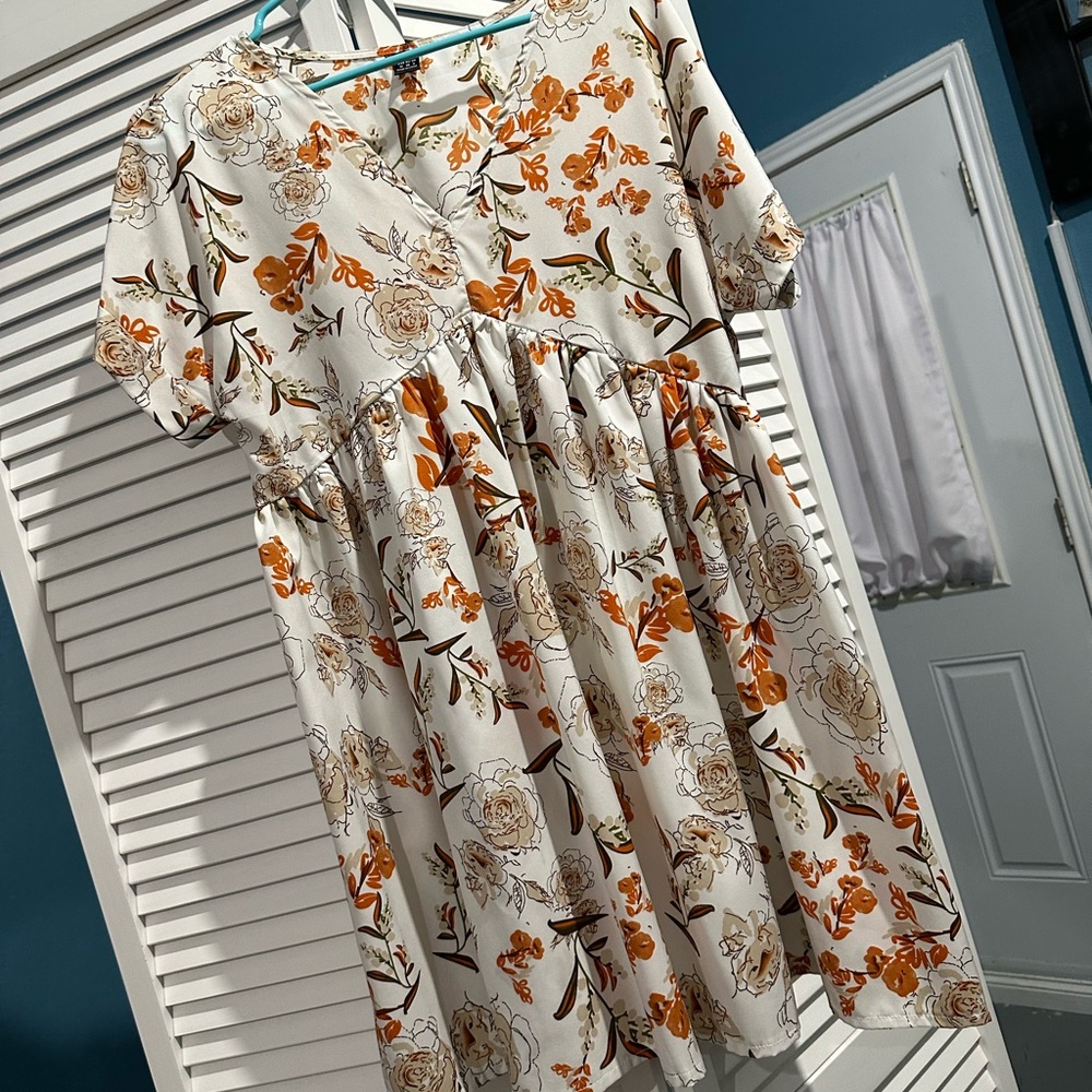 SHEIN Floral Midi Dress - Orange and Cream
